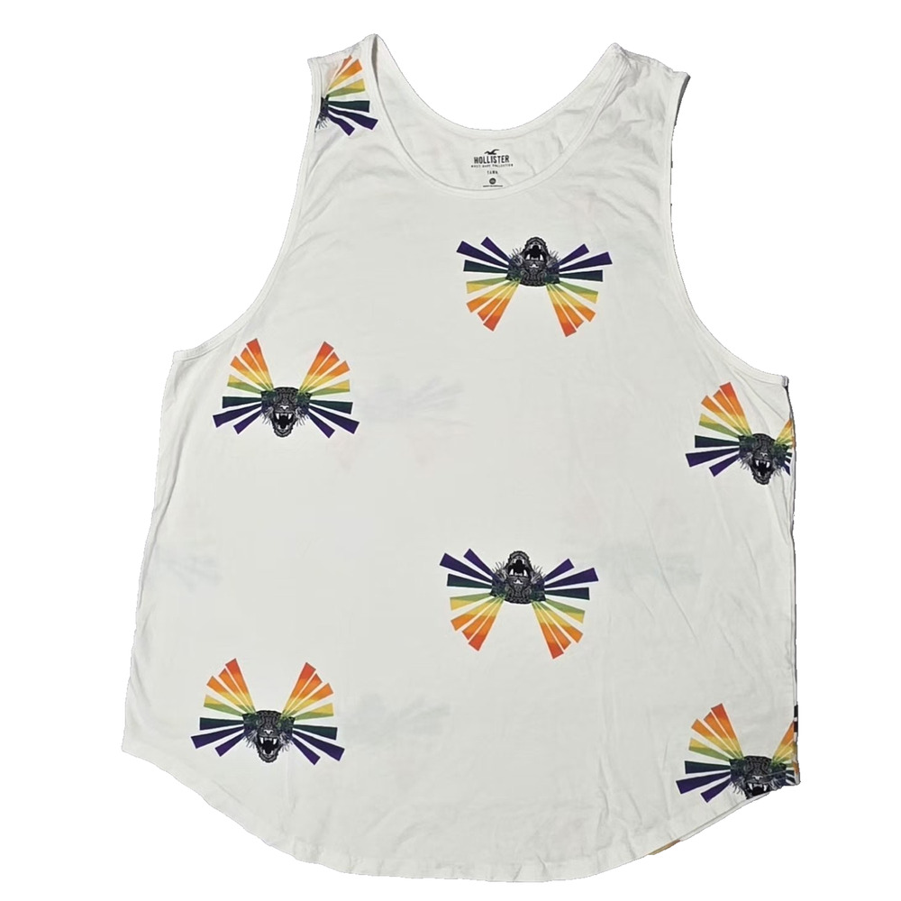 Hollister Must-Have Collection Pride Rainbow Panther Tank Top White XXL